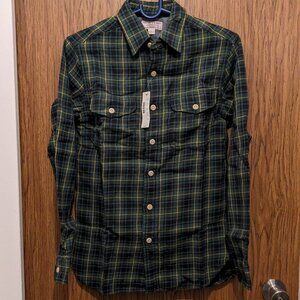 J. Crew Wallace & Barnes Long Sleeve Plaid Flannel Shirt Green Gold Black XS